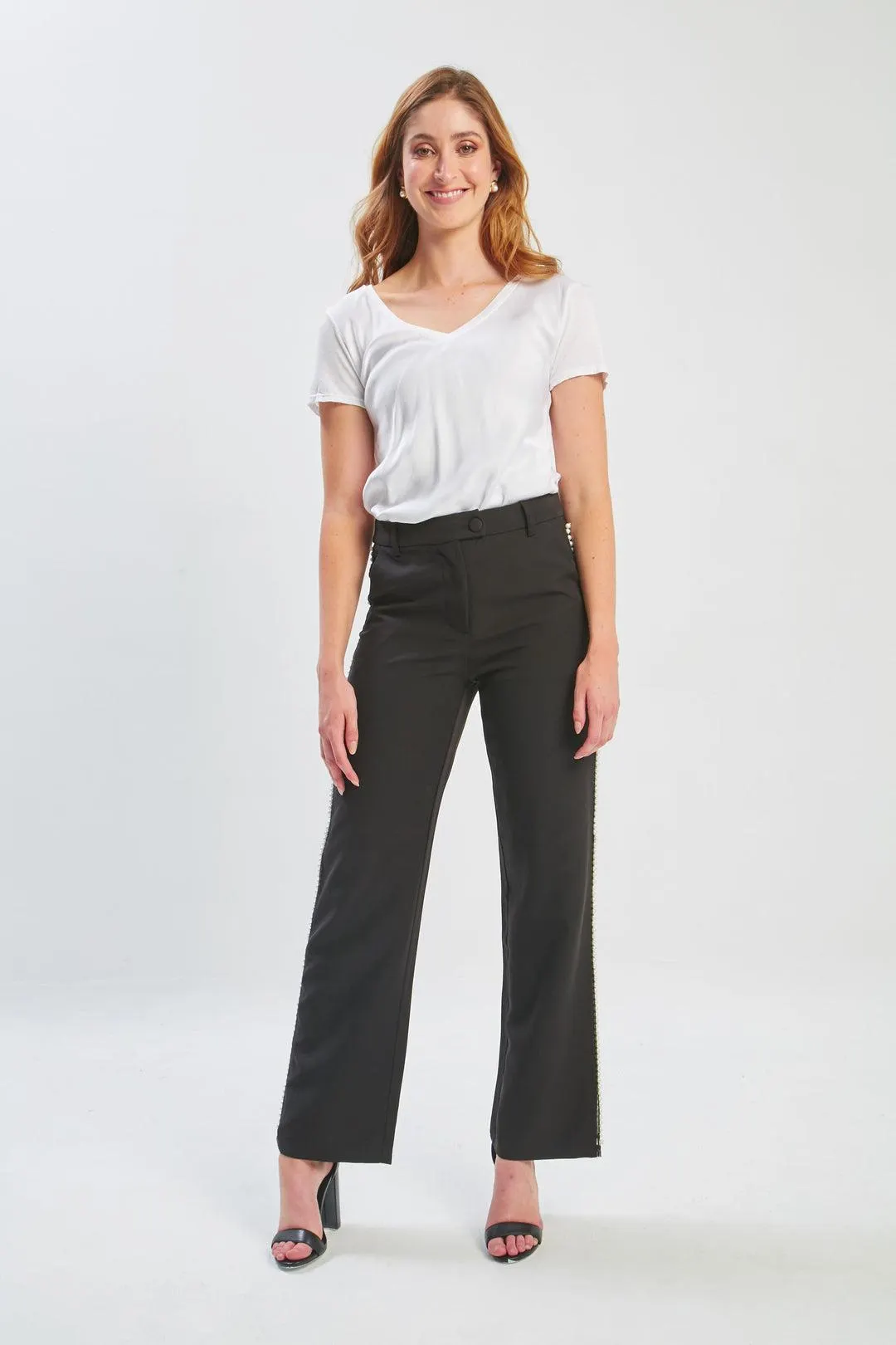 Pantalón Bota Recta Perlas Mujer - SALE