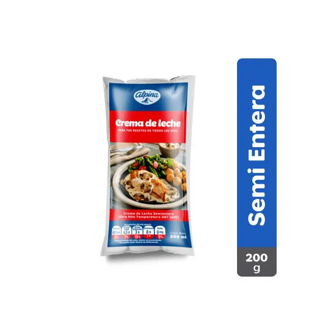 Crema de leche Alpina Bolsa 200 ml