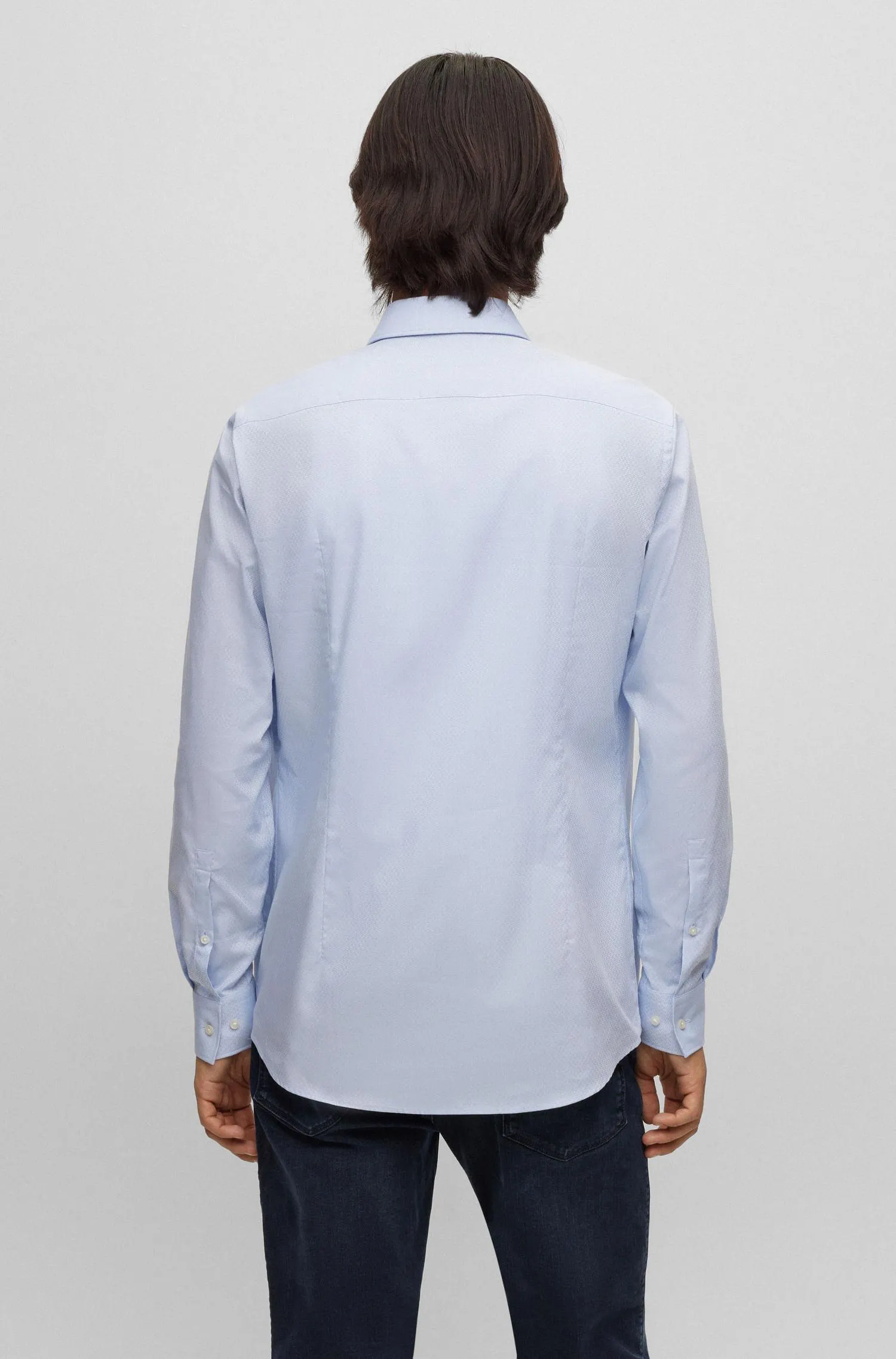 Camisa Slim Fit De Tejido Dobby De Algodón Hombre