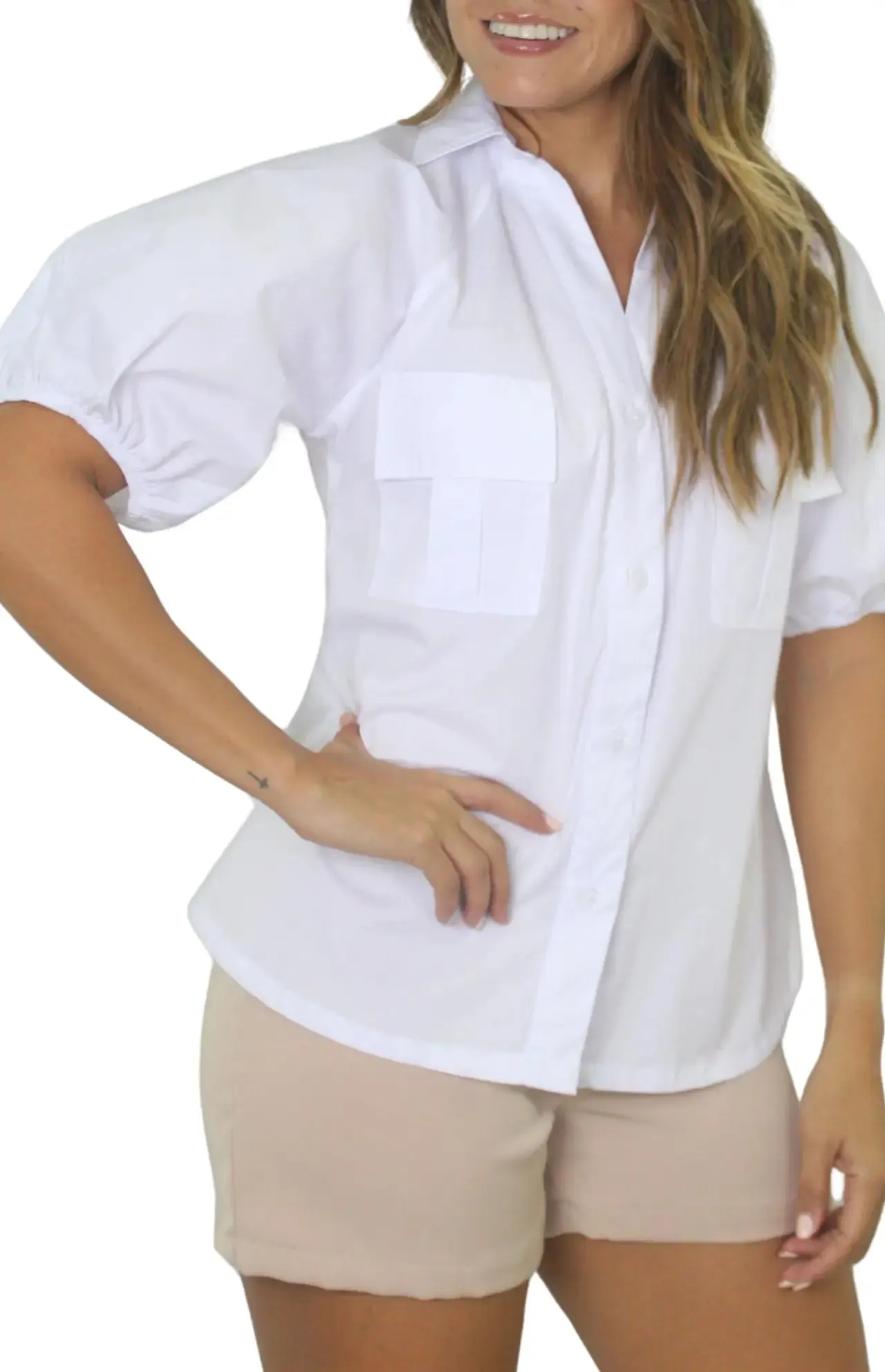 Blusa Camisera Con Bolsillos