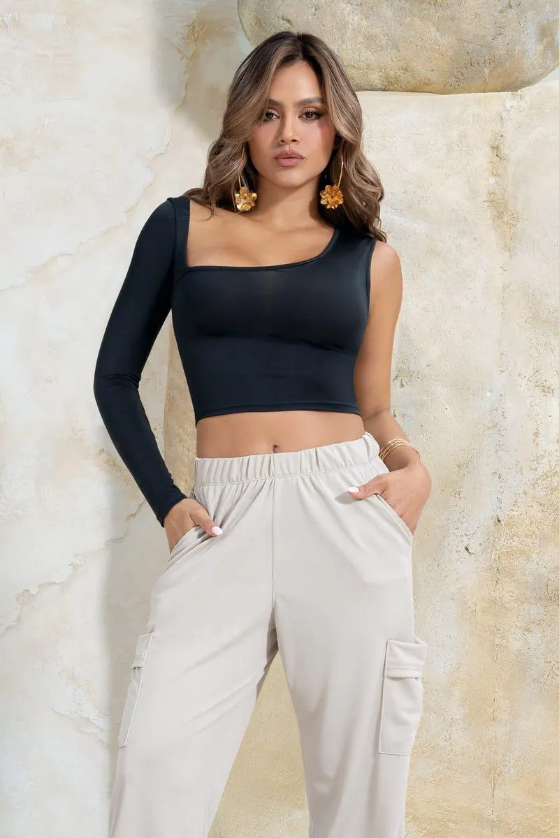 CROP TOP ASIMETRICA Negro