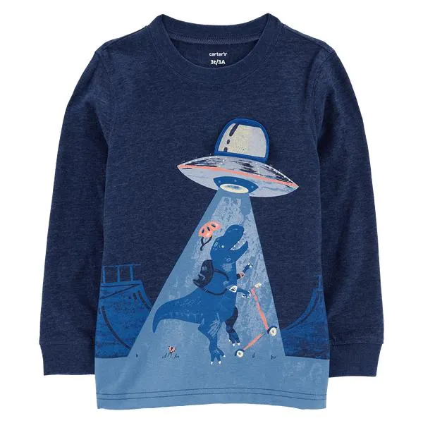 Camiseta Manga Larga Estampado Dino Azul Niños - Carter's