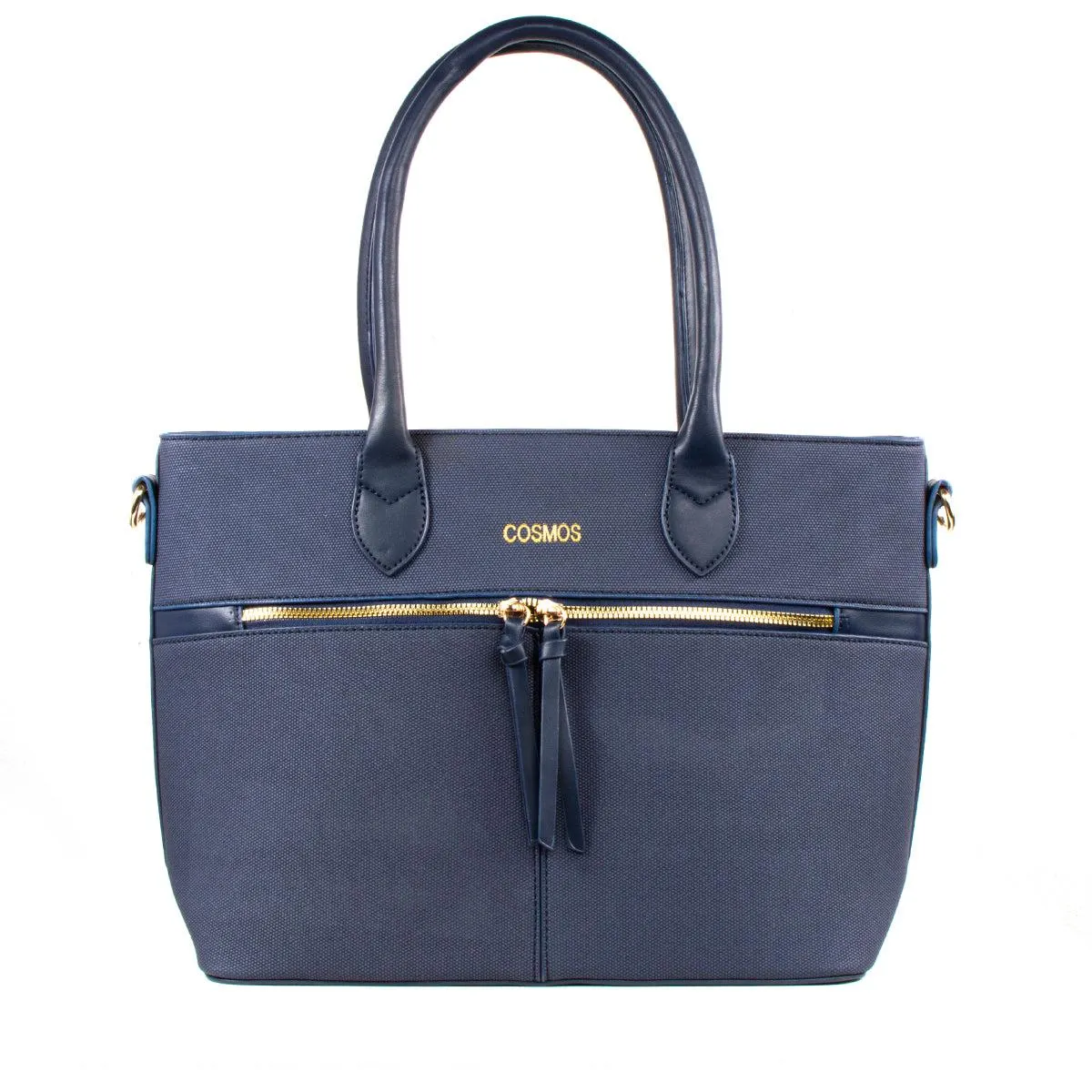 Bolso tipo cartera color azul con cierre frontal, para dama