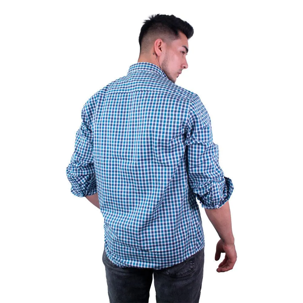Camisa Clásica Hombre Cuadros Lec Lee Azul Petroleo