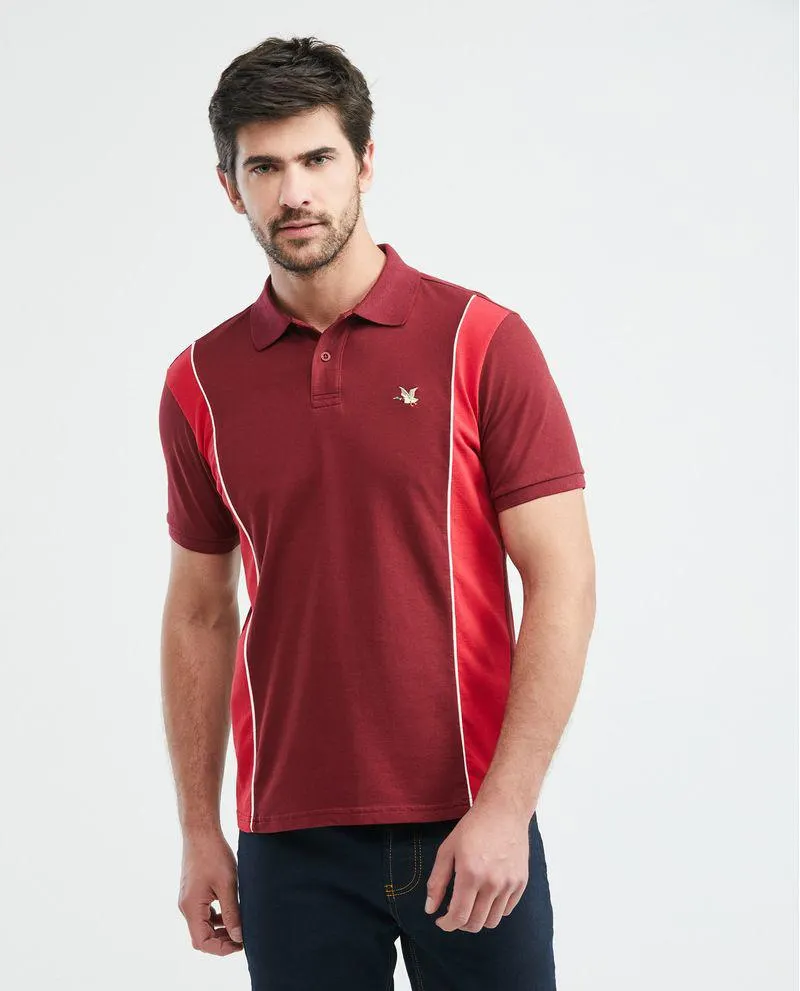 Camiseta de Hombre Tipo Polo, Slim Fit Manga Corta - Bloques de Color Laterales