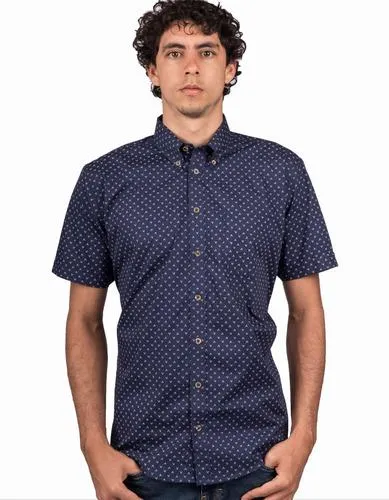 Camisa Manga Corta Azul Oscuro Miniprint Flechas Blancas – Moldería informal