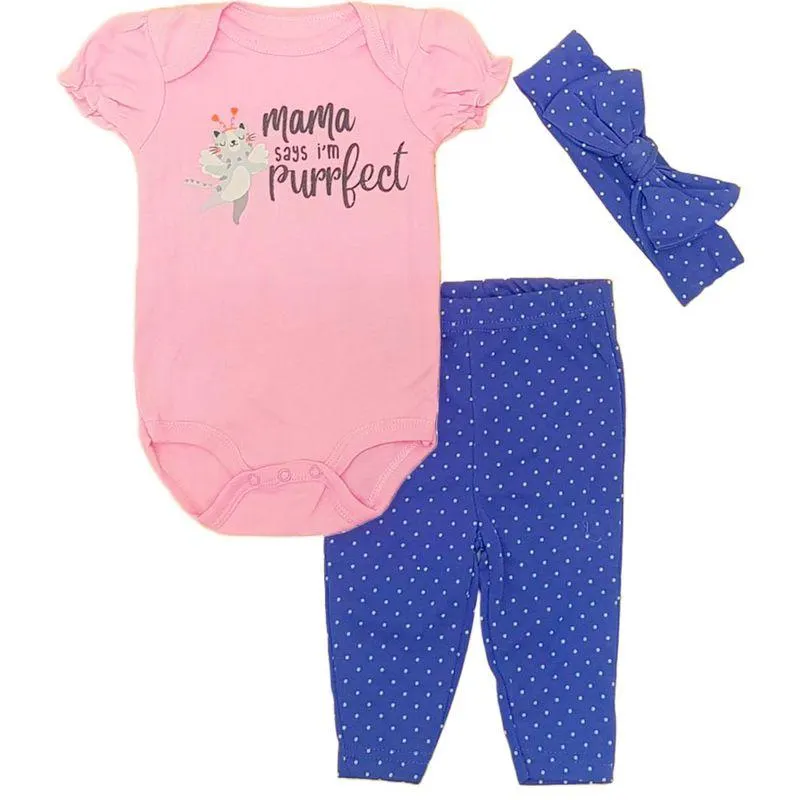 Conjunto Body Pantalón + Cinta Cabello Bebé Niña Talla 0-3M