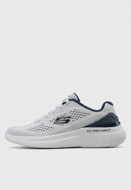 Tenis Running Gris-Blanco-Azul Navy SKECHERS Bounder 2.0-Blendin