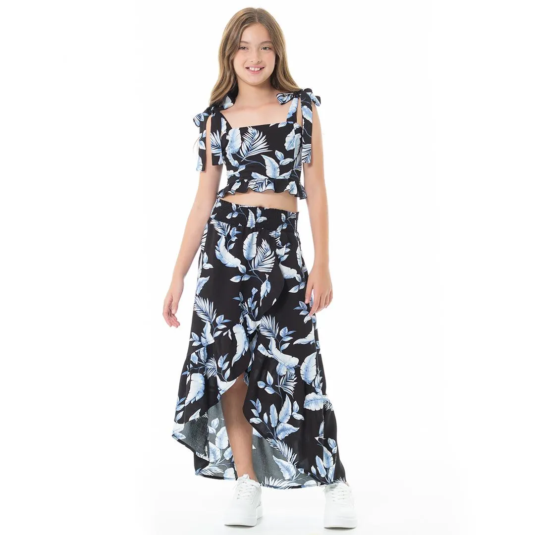 BLUE FLORAL SKIRT SET FOR GIRLS