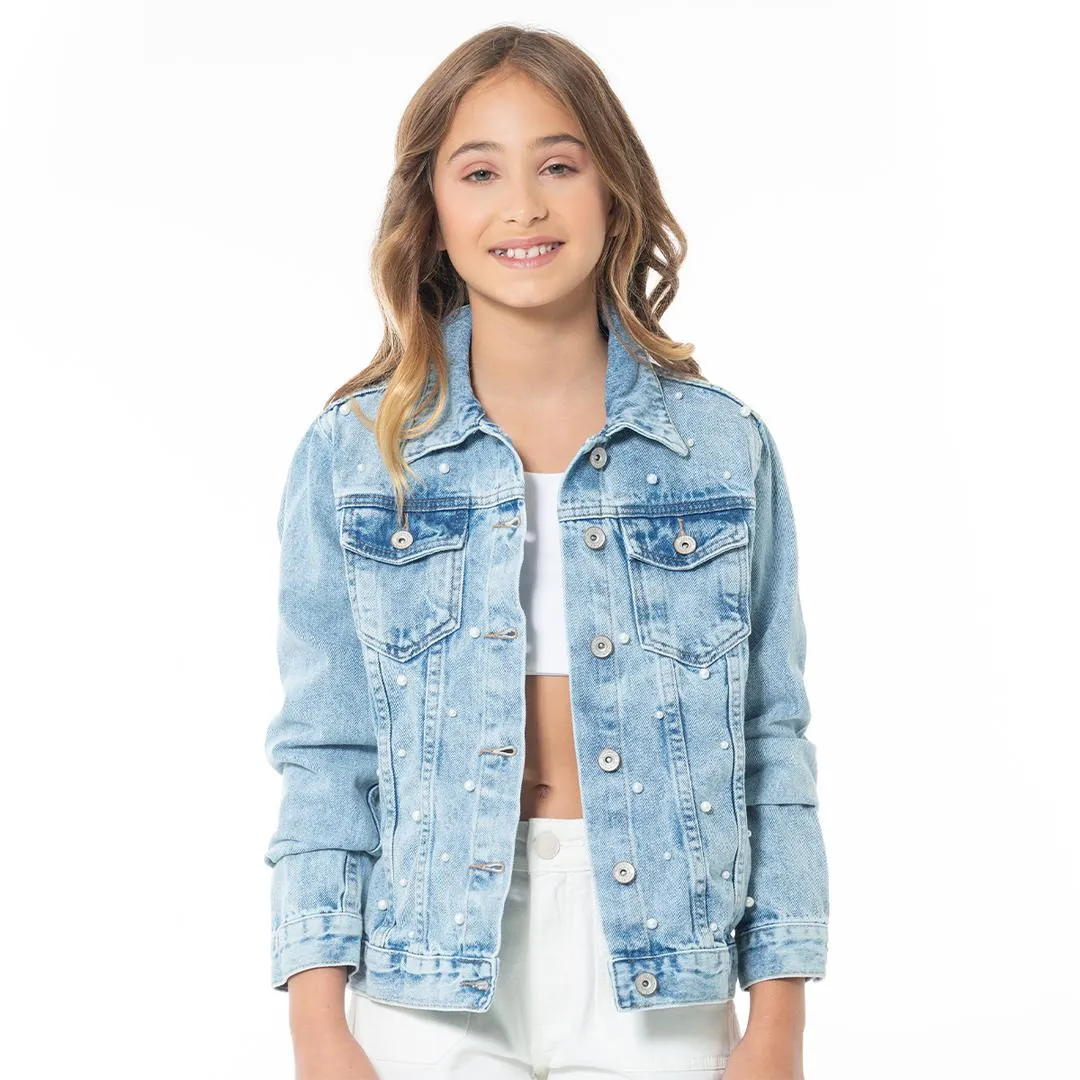DENIM JACKET WITH PEARLS FOR GIRLS