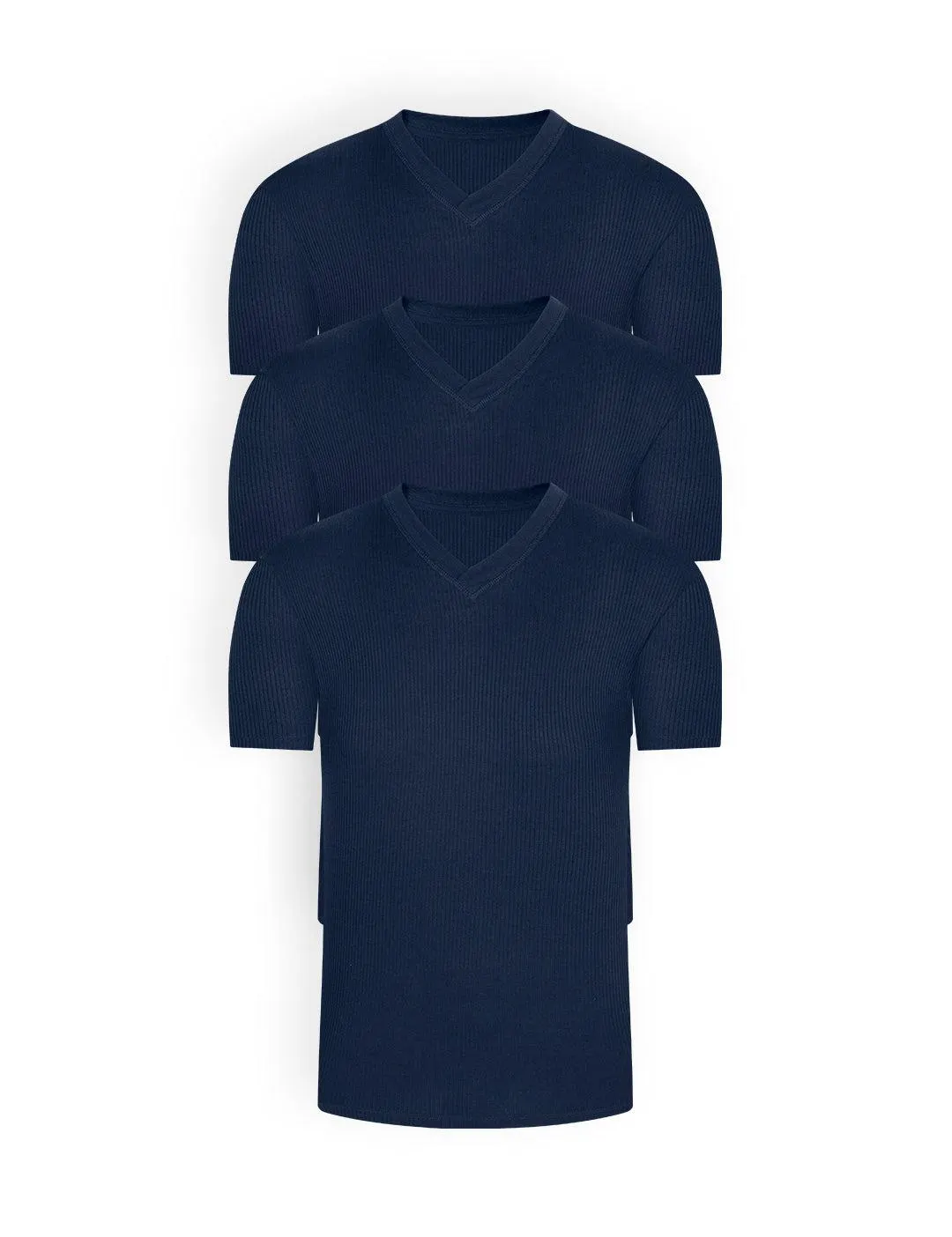 Camiseta Acanalada Algodón Cuello V Manga Corta (Pack X3)(2682)