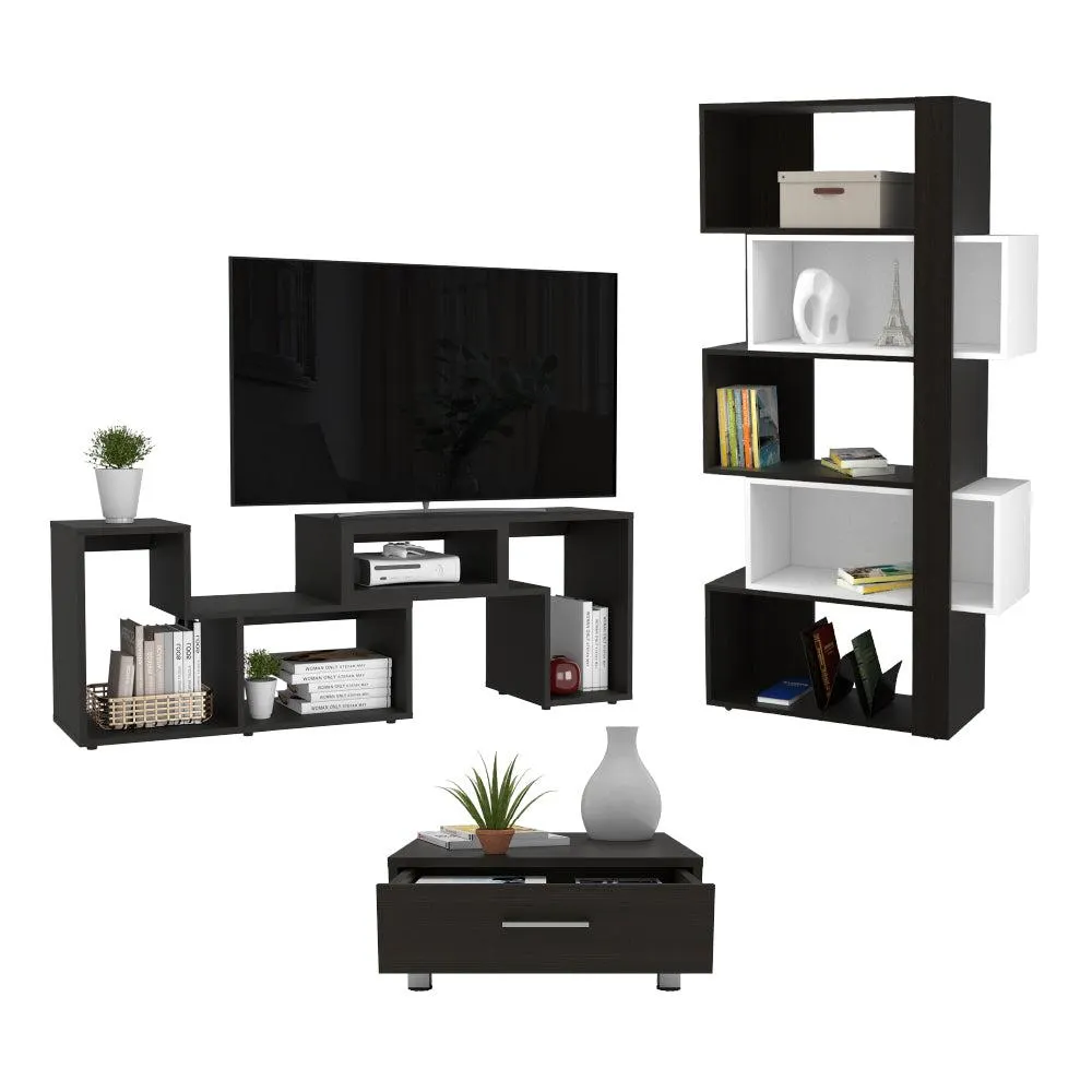 Combo para sala, ascher, incluye biblioteca, mesa de centro y mesa para tv, wengue y blanco