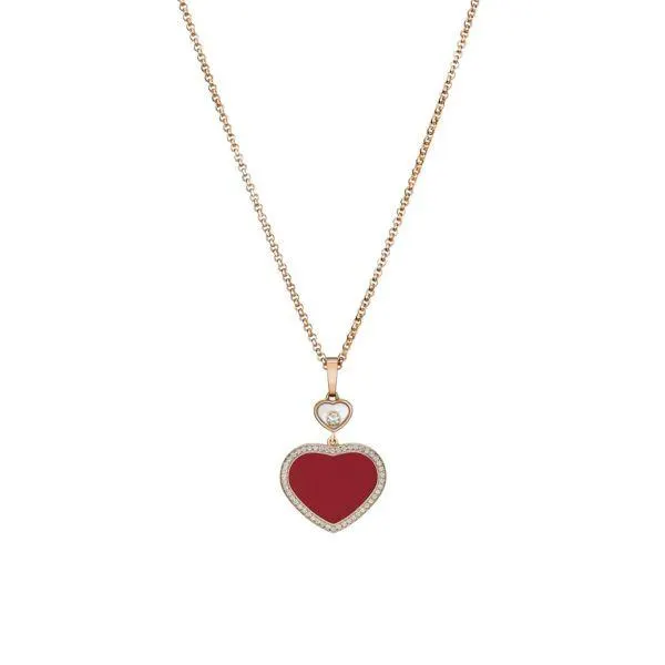 Collar con pendiente Chopard Happy Hearts oro rosa 18K, piedra roja y diamante