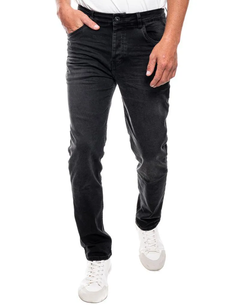 Black Denim Slim Fit Jeans Con Botonadura Interna