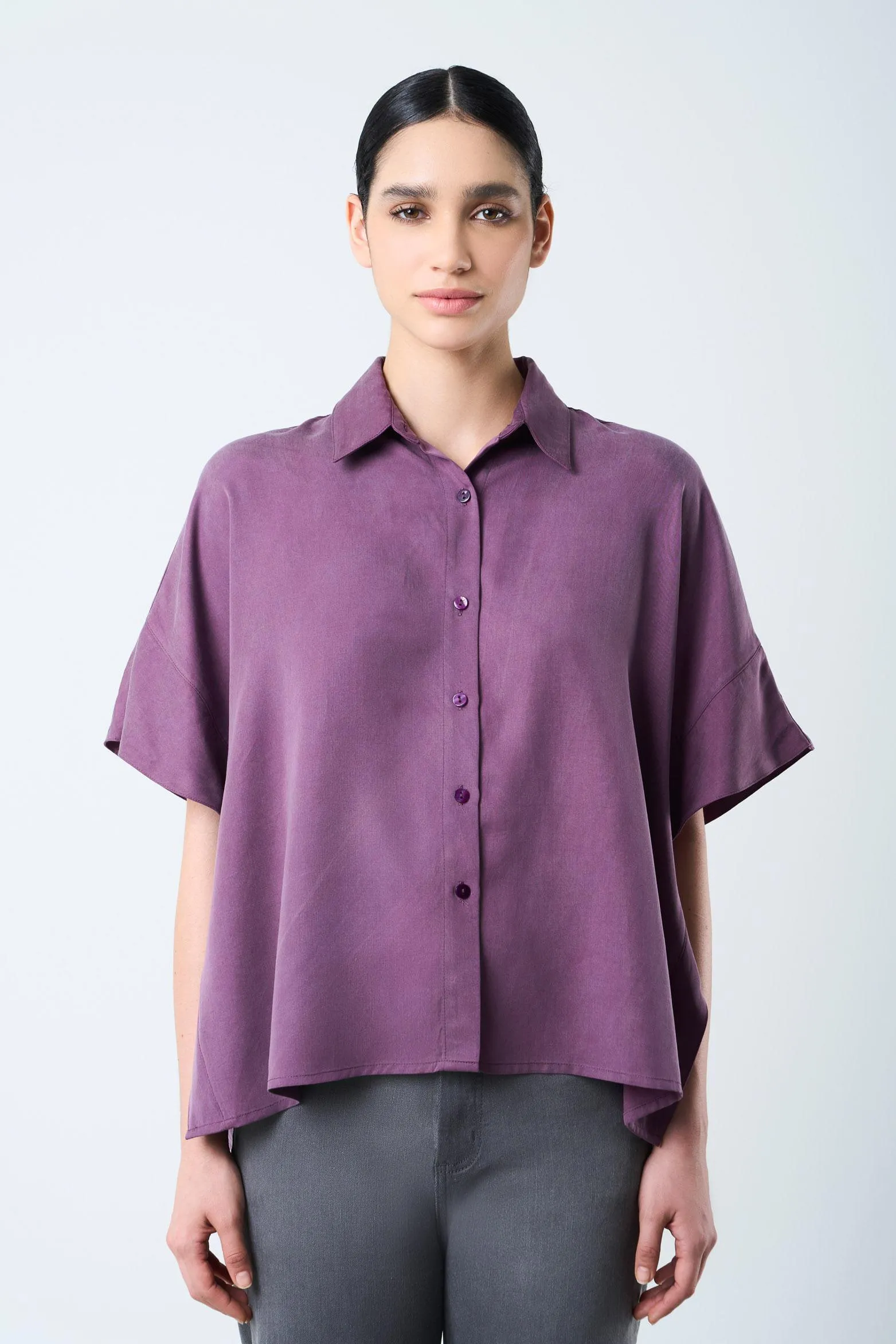 Camisa Perseus manga corta para mujer silueta cuadrada