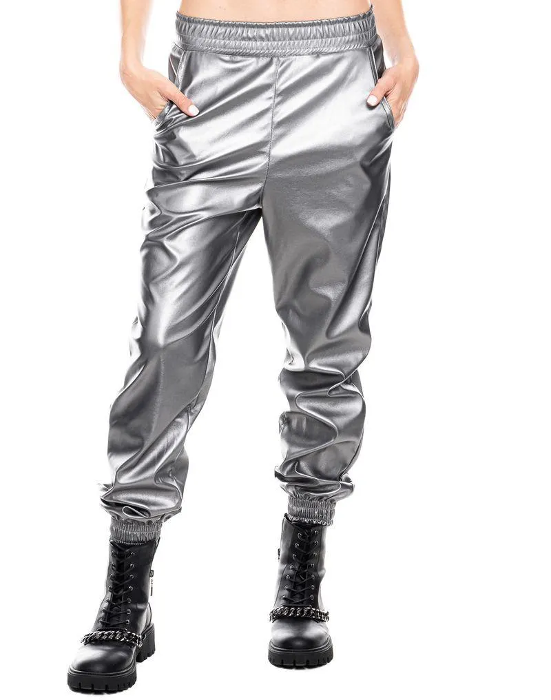 Pantalón Metalizado Con Elástico En Cintura Y En Bota