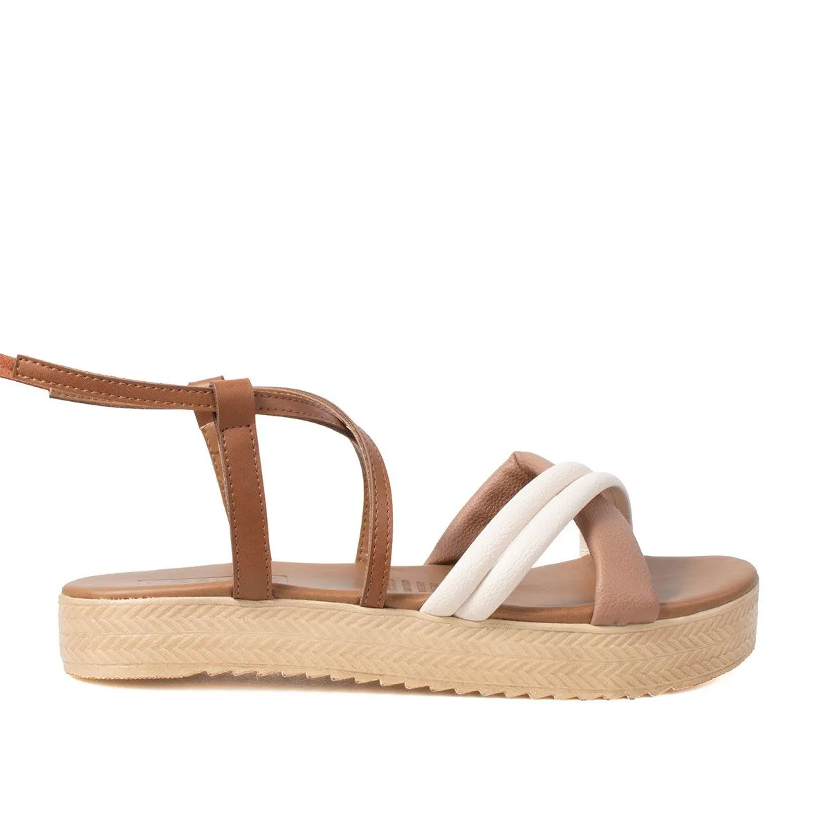 Sandalia plataforma color camel con amarre, para dama