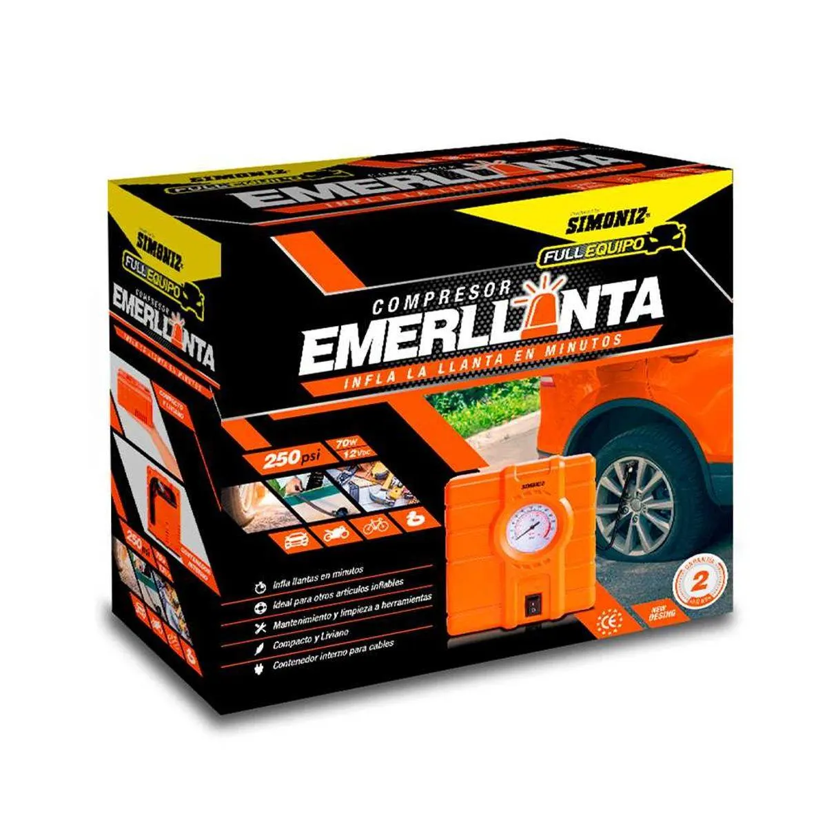 Compresor Simoniz full equipo Emerllantas 250 psi 70w 12vdc