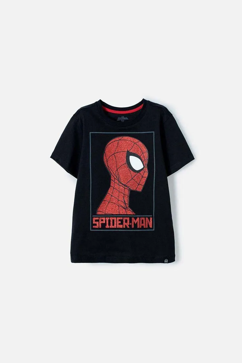 Camiseta de Spiderman negra estampada en frente para niño