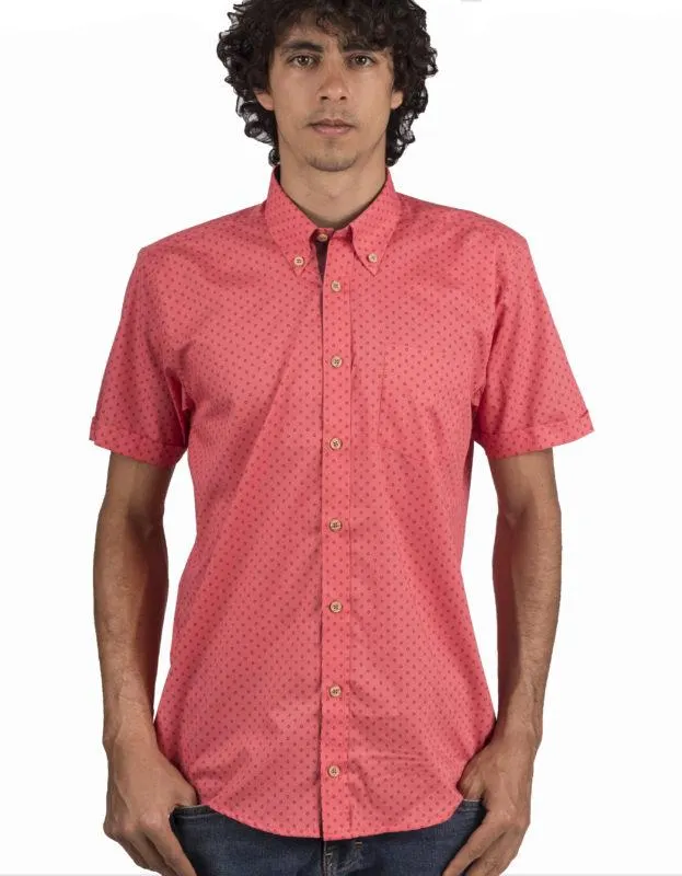 Camisa Manga Corta En Algodón Salmón Estampado Circulos – Moldería informal