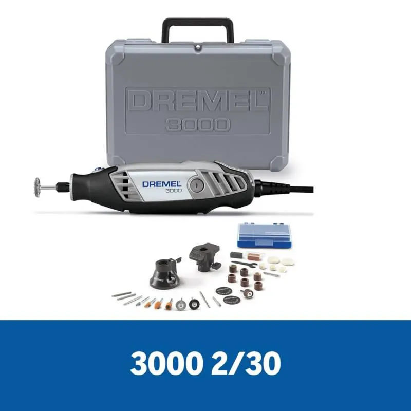 Kit Mototool Dremel 3000 130W + 2 Aditamentos + Eje Flexible + 30 Accesorios + Maleta