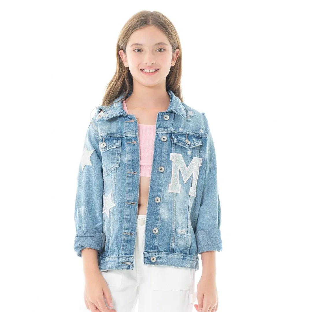 DENIM JACKET WITH APPLIQUES FOR GIRLS
