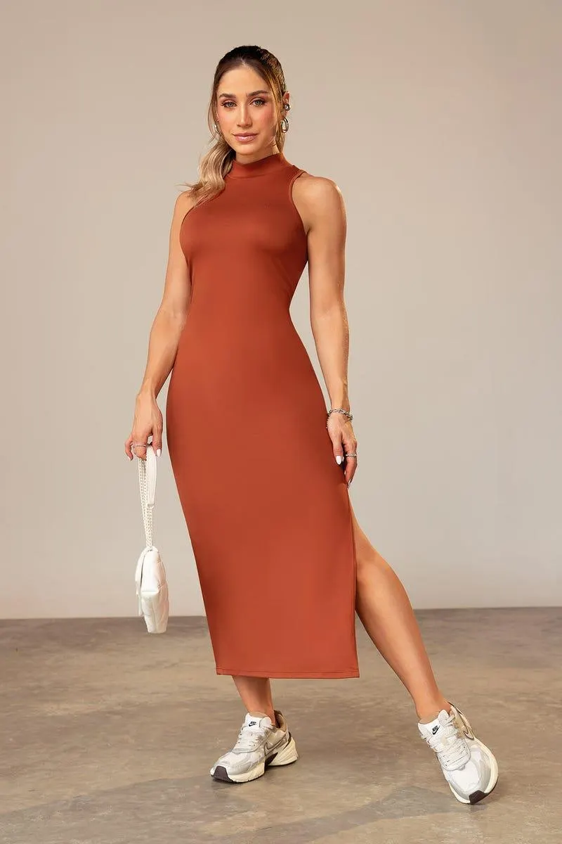 VESTIDO TRES CUARTOS terracota