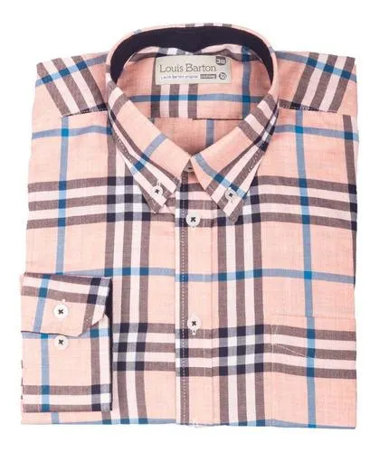 Camisa Color Rosa Manga Larga con Rayas Negras y Azules – Moldería informal