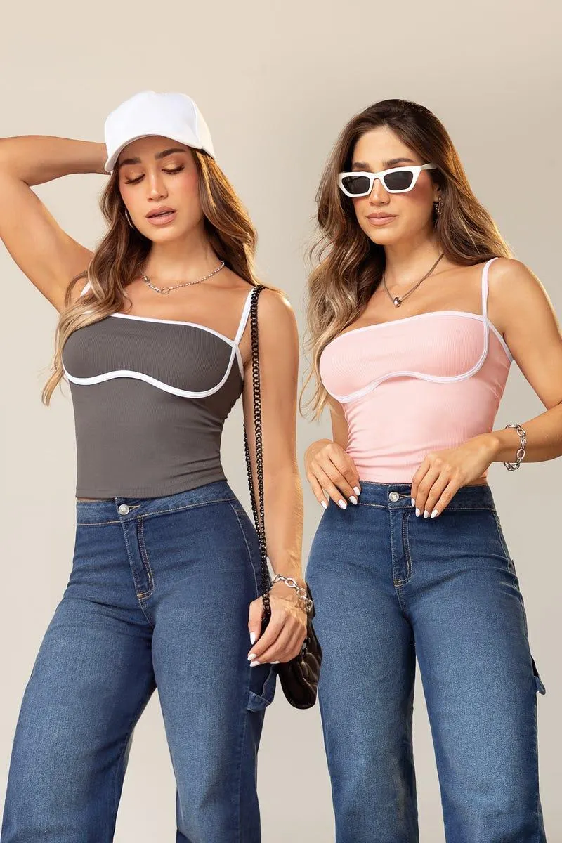CROP TOP X 2 TIRAS Multicolor