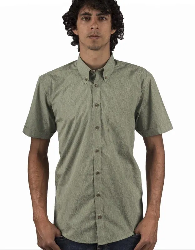Camisa Manga Corta Color Verde Oscuro Estampado Hojas Medianas – Moldería informal