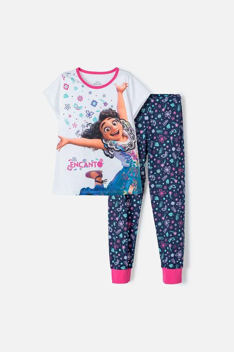 Pijama de Encanto pantalón largo blanco y morado para niña