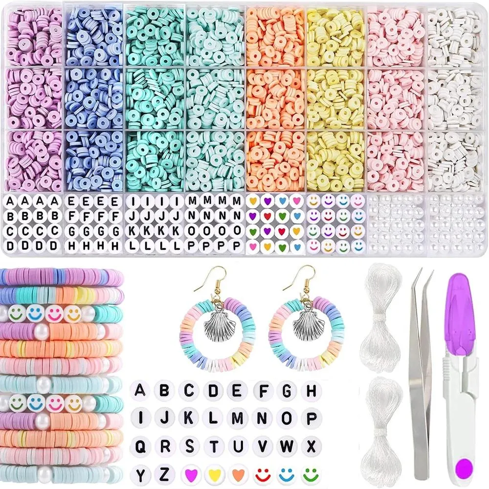 Polymer Heishi Beads Clay Beads Bracelet Making Kit Girls Flat Beads Letter Beads and Pearl for DIY Jewelry Friendship Bracelet