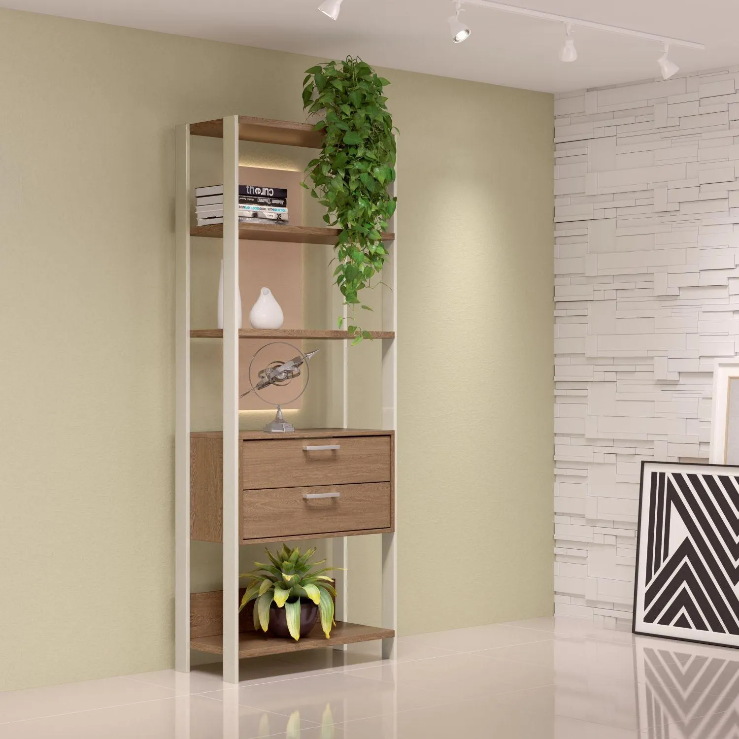 Biblioteca Dallas Off White, Natural 73X185X32