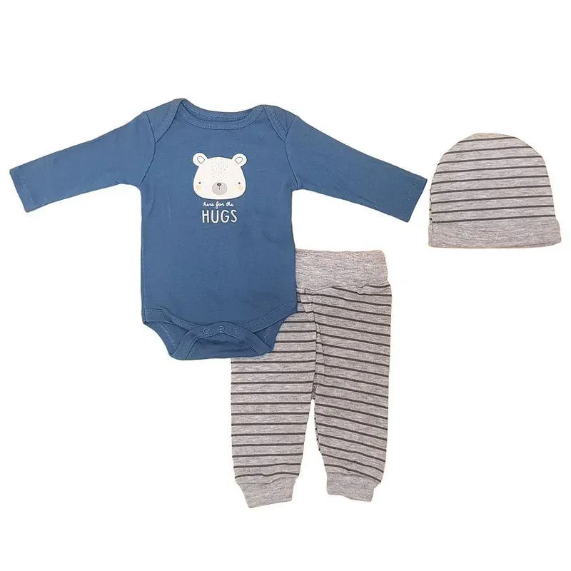 Conjunto Body Pantalón + Gorro Bebé Niño Talla 6-9M
