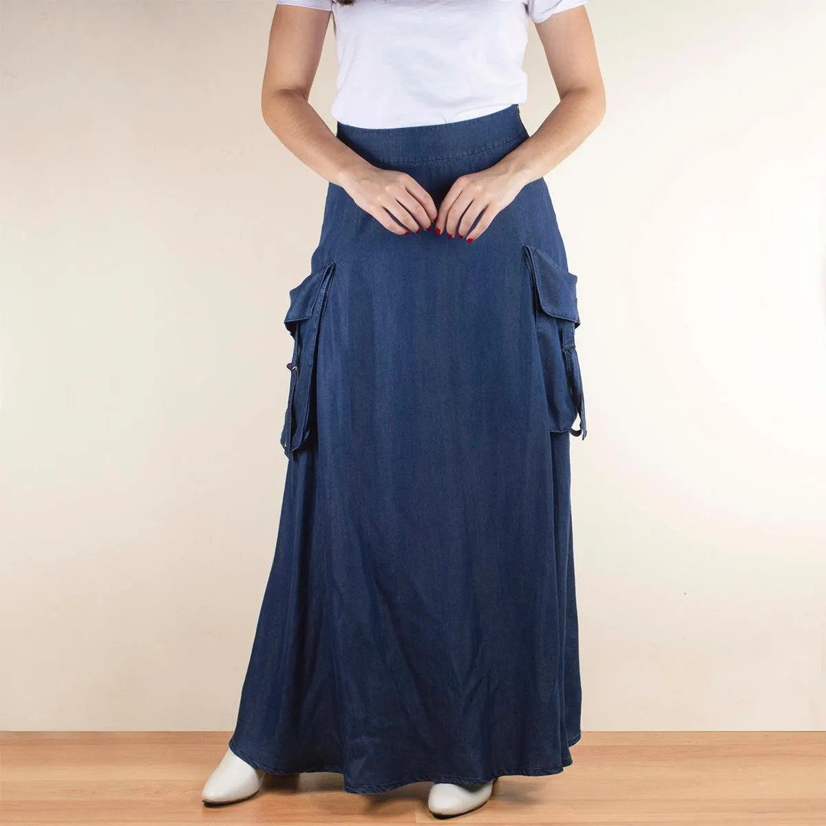 Falda larga tipo cargo color azul