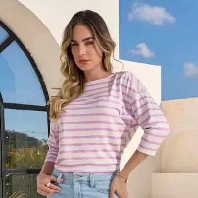 Muba Camiseta manga 3/4 cuello redondo rayas S