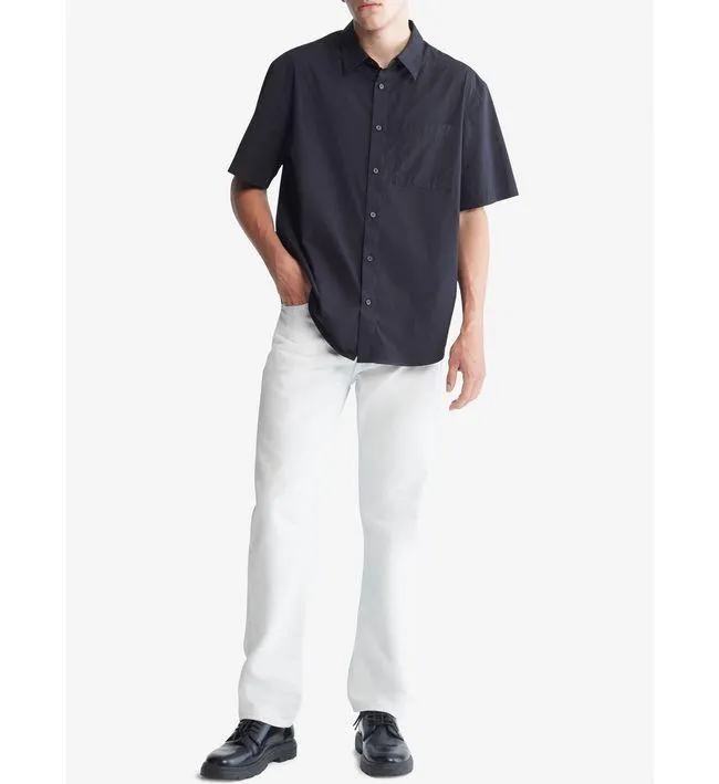 Camisa Negro Manga Corta Sencilla Y Solida Con Logo Homb