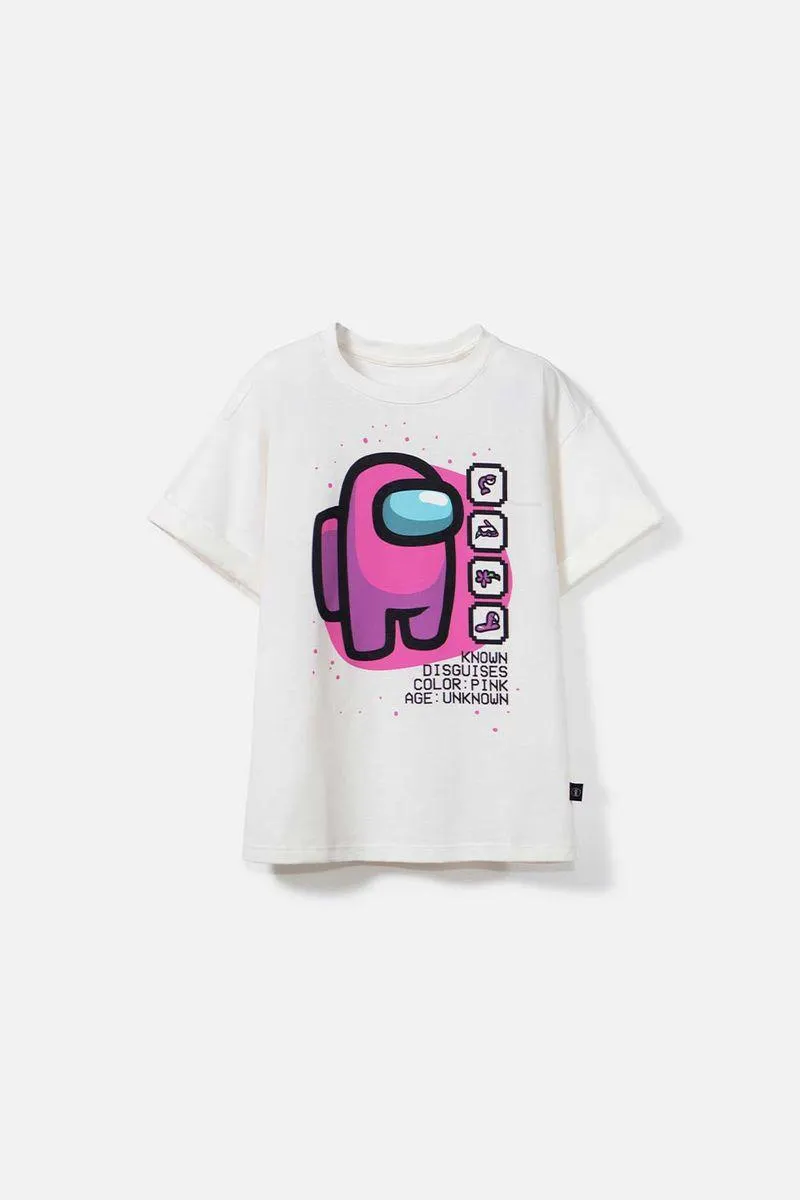 Camiseta de Among Us manga corta marfil para teen niña