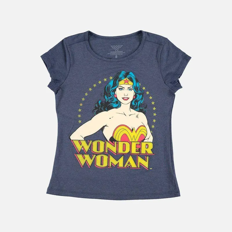Camiseta de Wonder Woman manga corta azul para niña