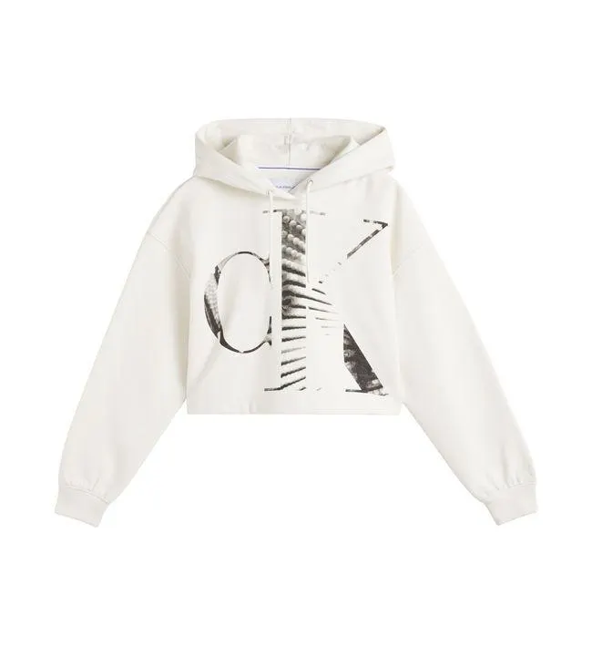 Buzo Con Capucha Y Logo Mujer Blanco Calvin Klein