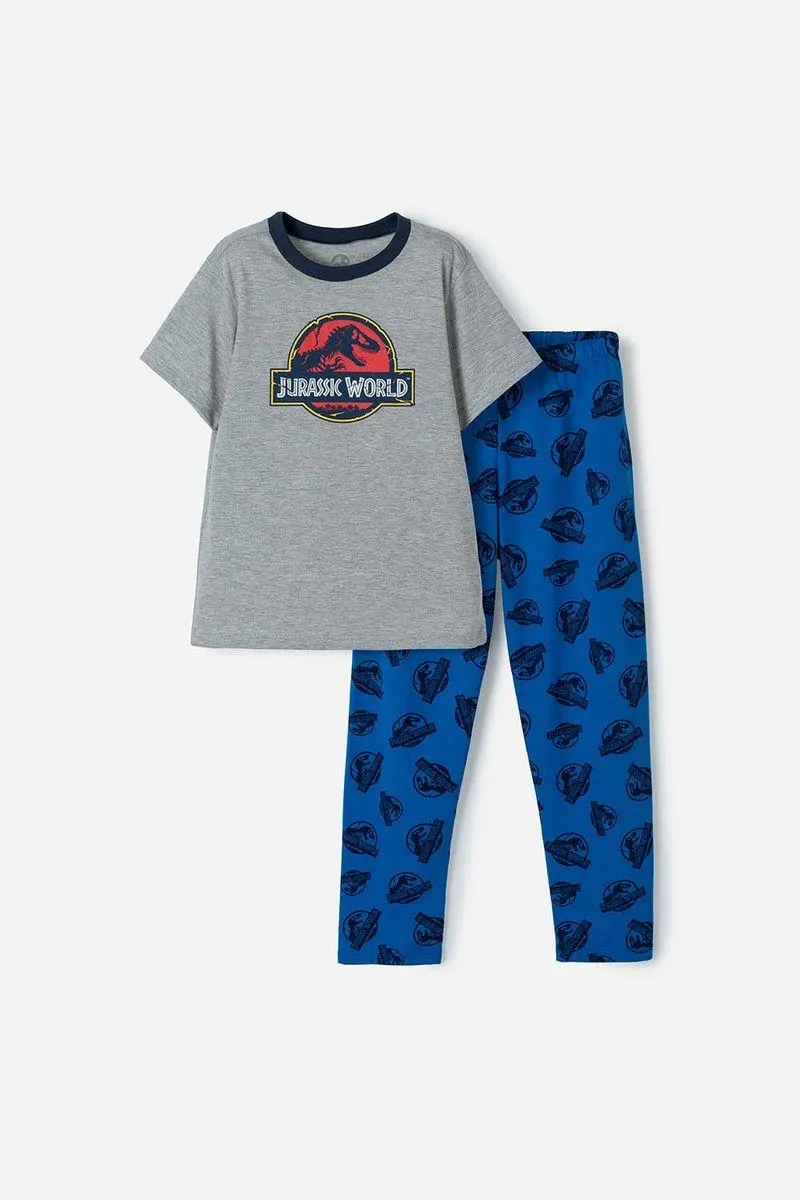 Pijama de Jurassic World de pantalón largo gris y azul para niño