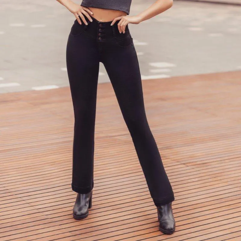 Jean tiro alto control abdomen con bolsillos bota recta