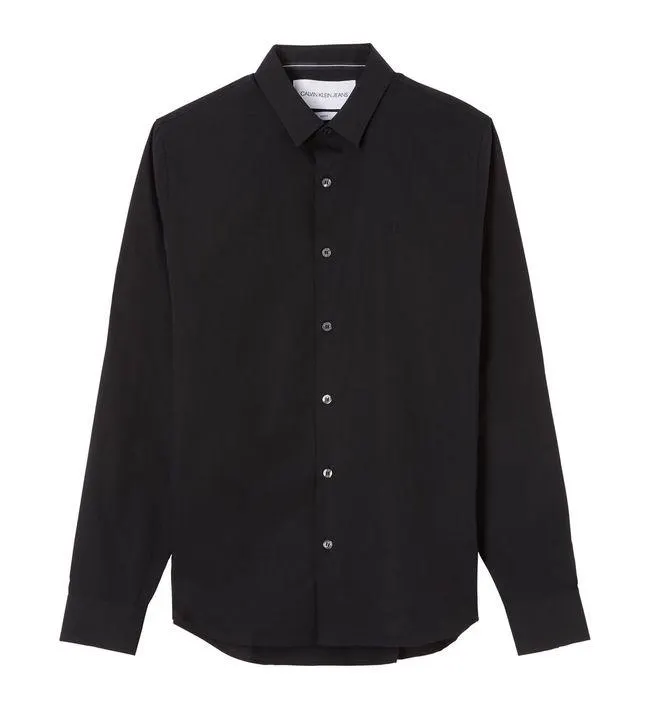 Camisa Negro Slim De Algodón Elástico Para Hombre