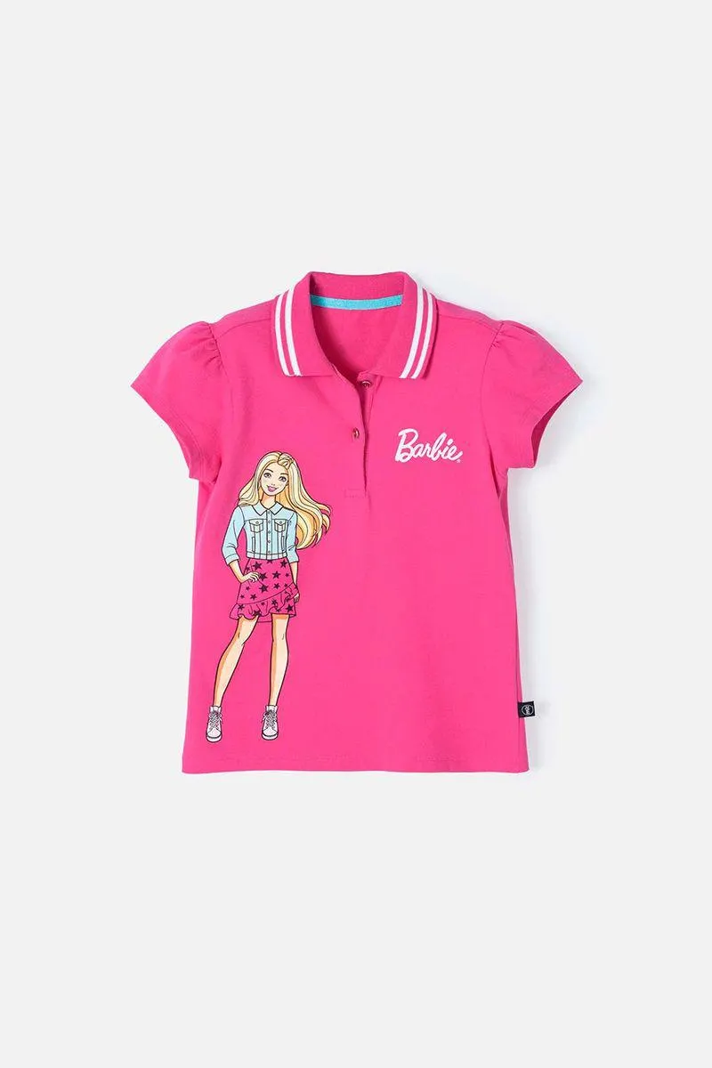 Camiseta de Barbie fucsia tipo polo para niña