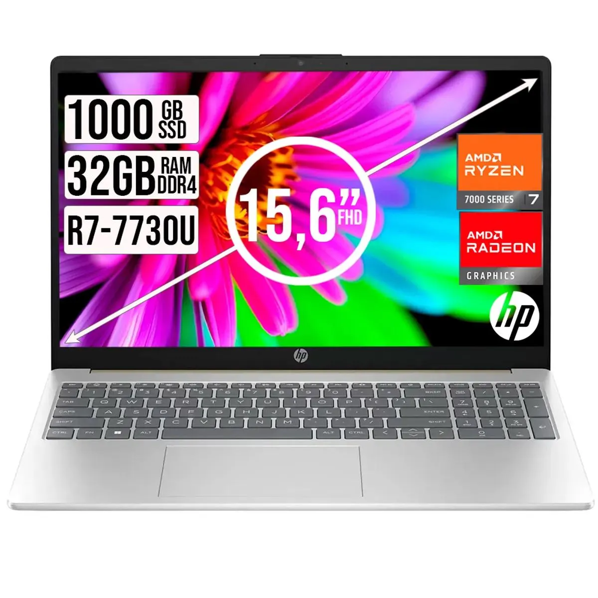 PORTATIL HP AMD RYZEN 7-7730U SSD 1TB RAM 32GB LED 15,6 FULL HD