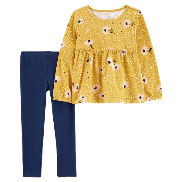 Set Camiseta Manga Larga Amarillo y Pantalón Azul Niñas - Carter's