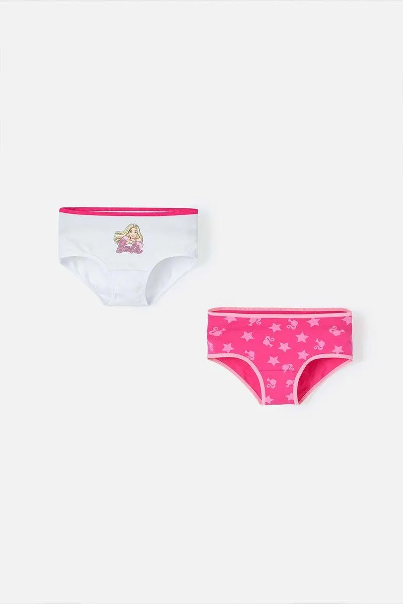 Pack x2 panties de niña, blanca/fucsia de Barbie