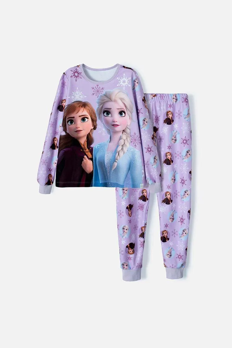 Pijama de Frozen manga larga lila para niña