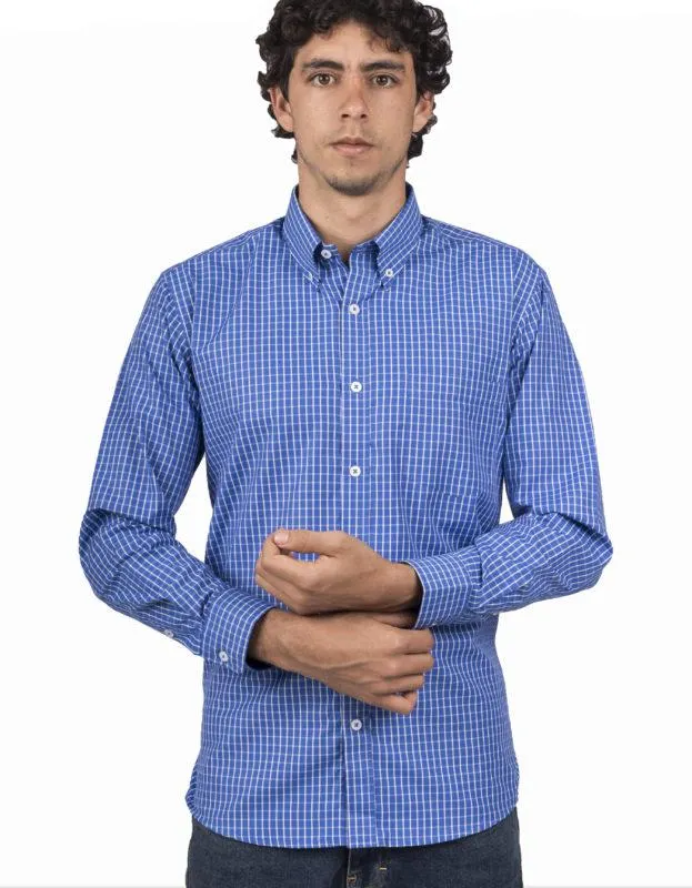Camisa Manga Larga Cuadros Azules Rayas Blancas – Moldería clásica