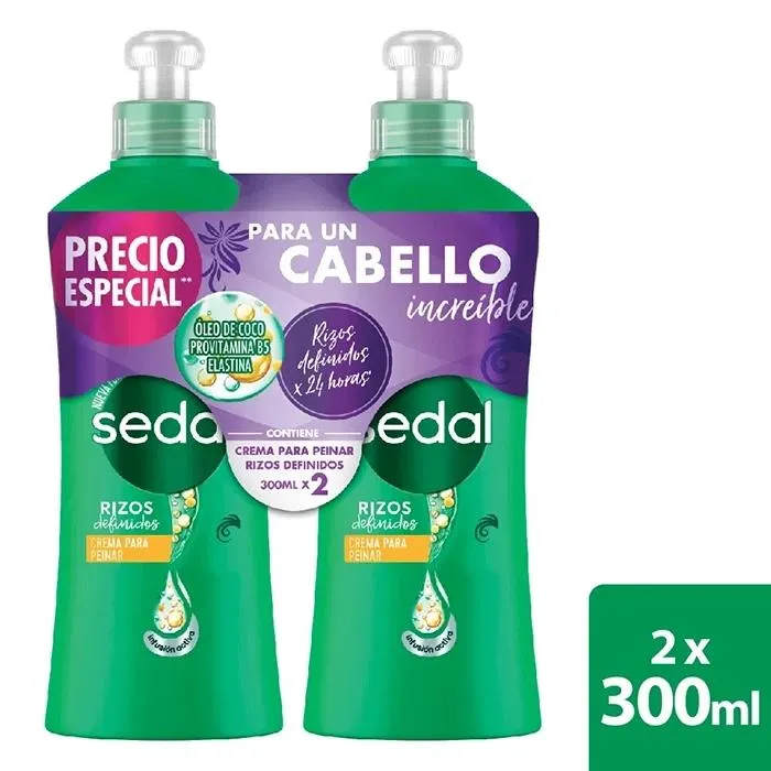 Crema Para Peinar Sedal Rizo Definidos Empaque Con 2 Frascos Con 300 mL